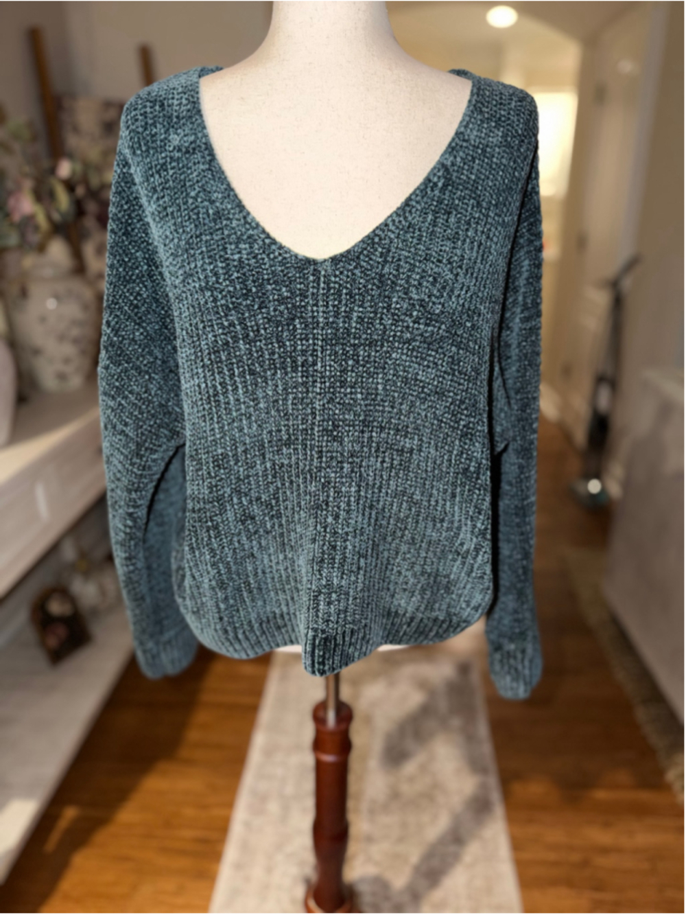 Women's Pink Rose Chenille Knit Sweater Green Size M